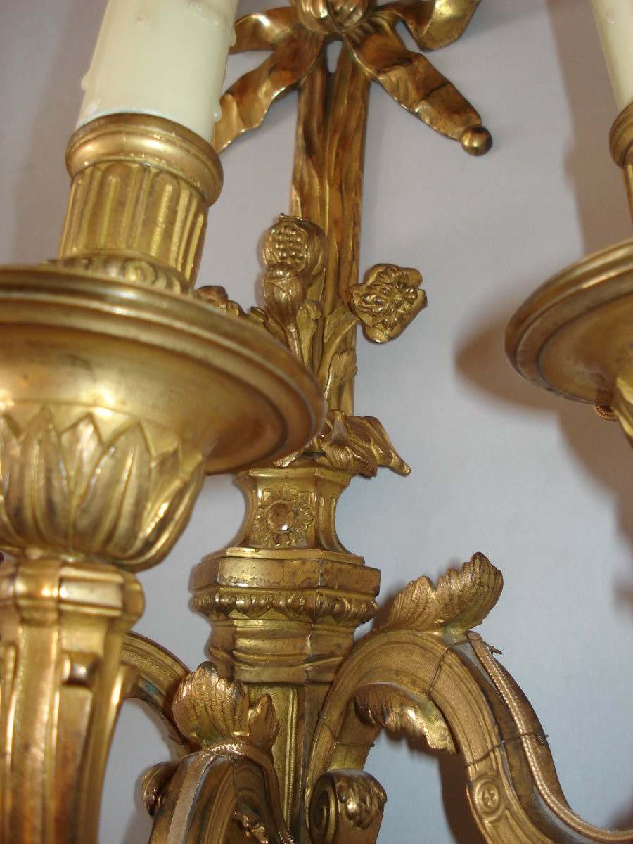 Paire d'Appliques Style Louis XVI Au Noeud De Ruban XIXeme Siècle-photo-4