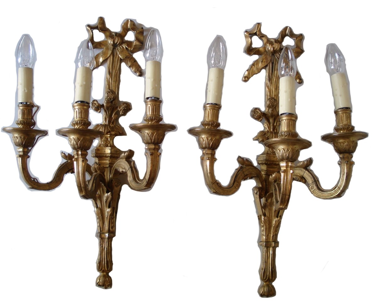 Paire d'Appliques Style Louis XVI Au Noeud De Ruban XIXeme Siècle