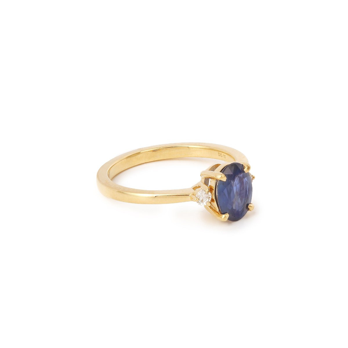 1.20 Carats Sapphire Diamonds 18 Carats Yellow Gold Ring-photo-4