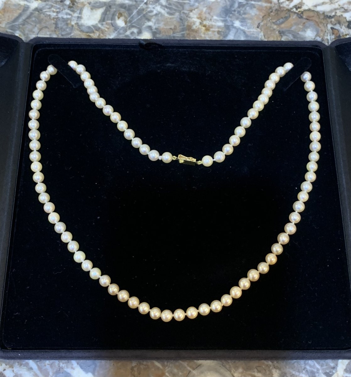 60 Cm Pearls 18 Carats Yellow Gold Necklace-photo-3