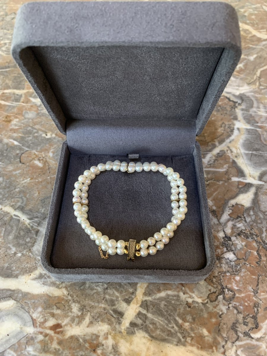 Pearls 18 Carats Yellow Gold 2 Rows Bracelet-photo-2