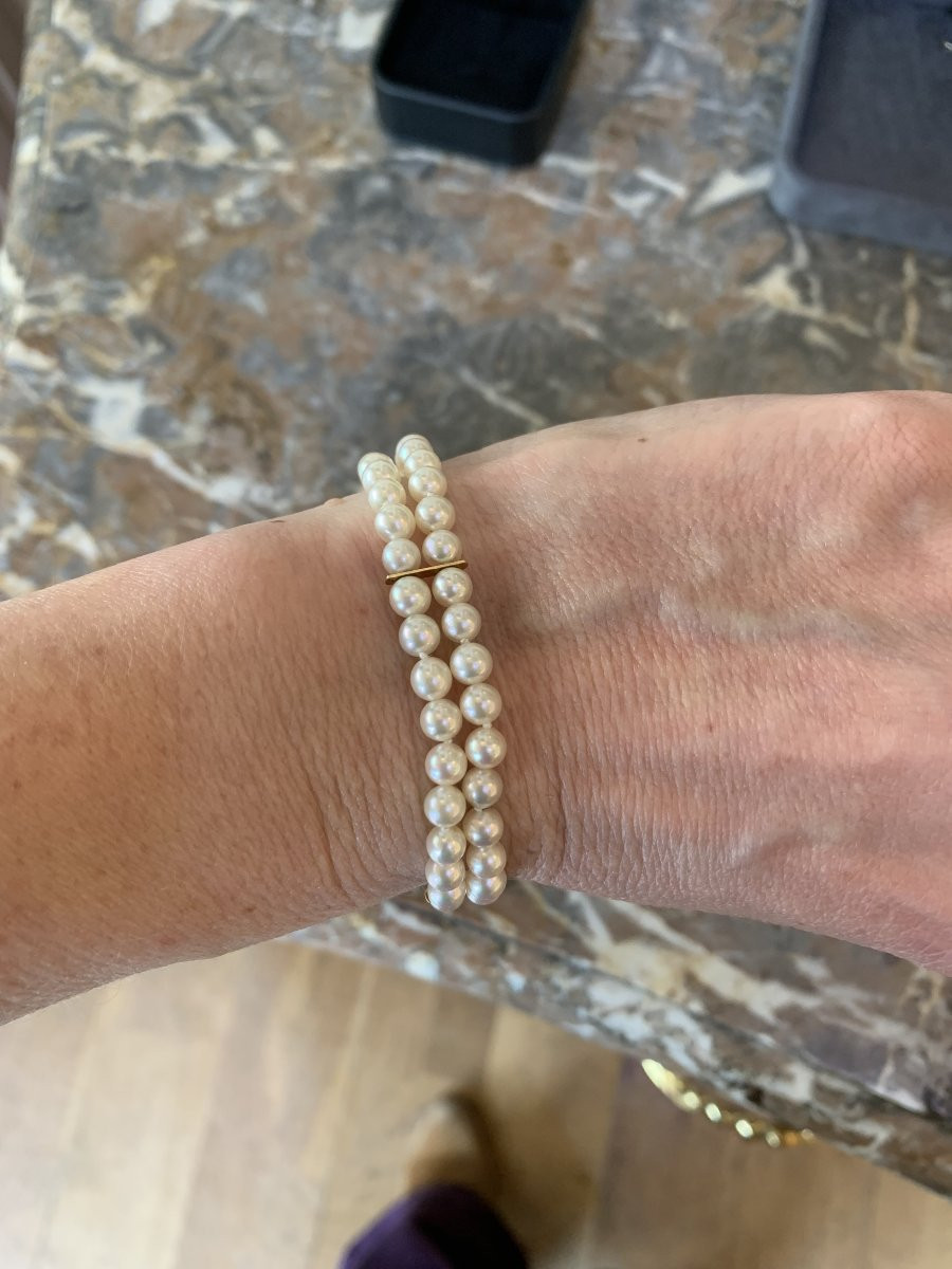 Pearls 18 Carats Yellow Gold 2 Rows Bracelet-photo-3