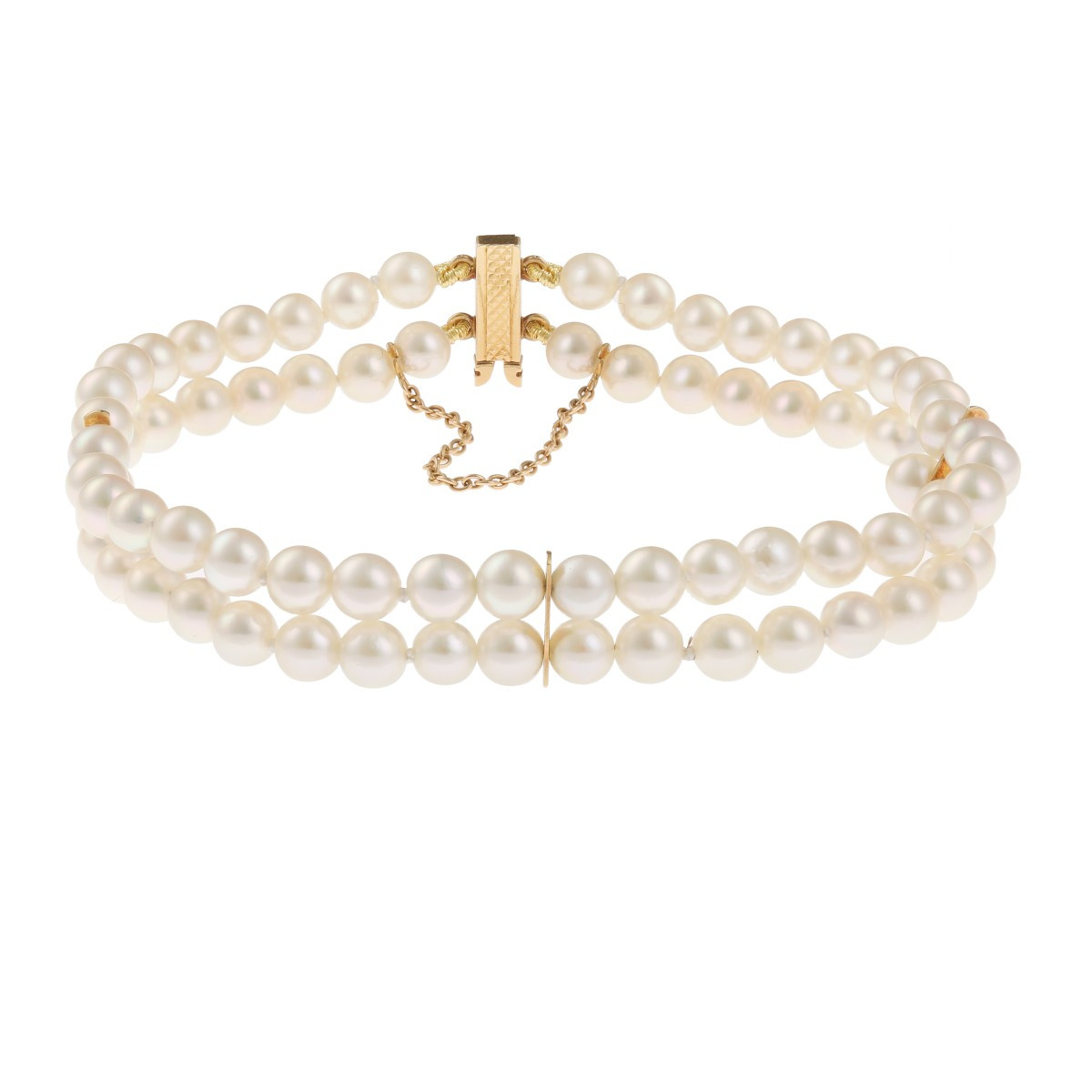 Pearls 18 Carats Yellow Gold 2 Rows Bracelet