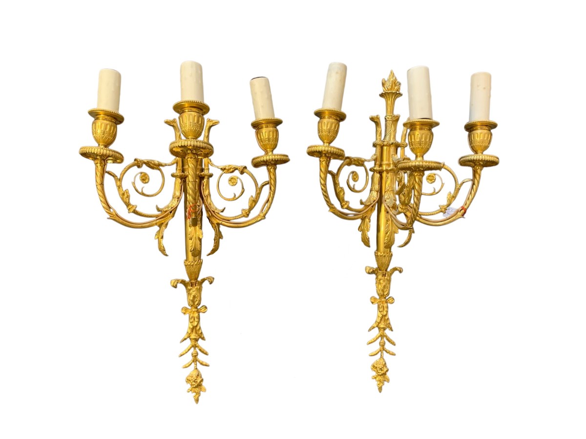 Pair Of Louis XVI Style Three Lights Sconces On A Model By Feuchère
