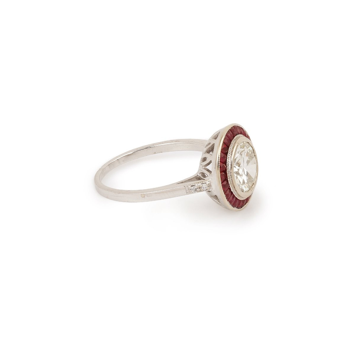 Certified 1.50 Carat Diamonds Rubies 18 Carat White Gold Art Deco Style Ring-photo-3