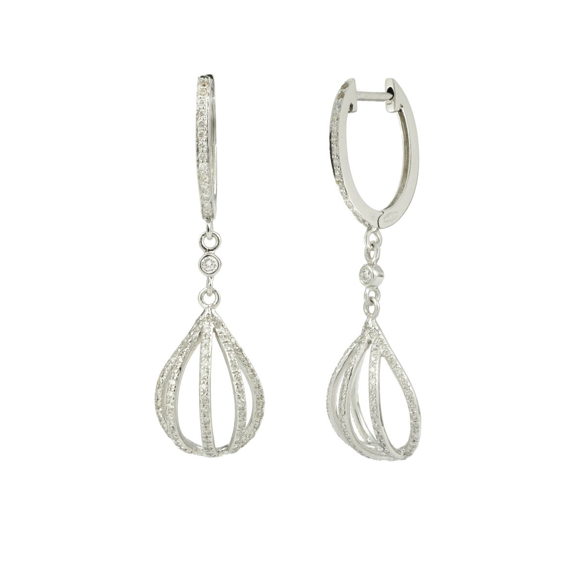 Boucles d’Oreilles Montgolfières Diamants Or Gris 18 Carats-photo-3