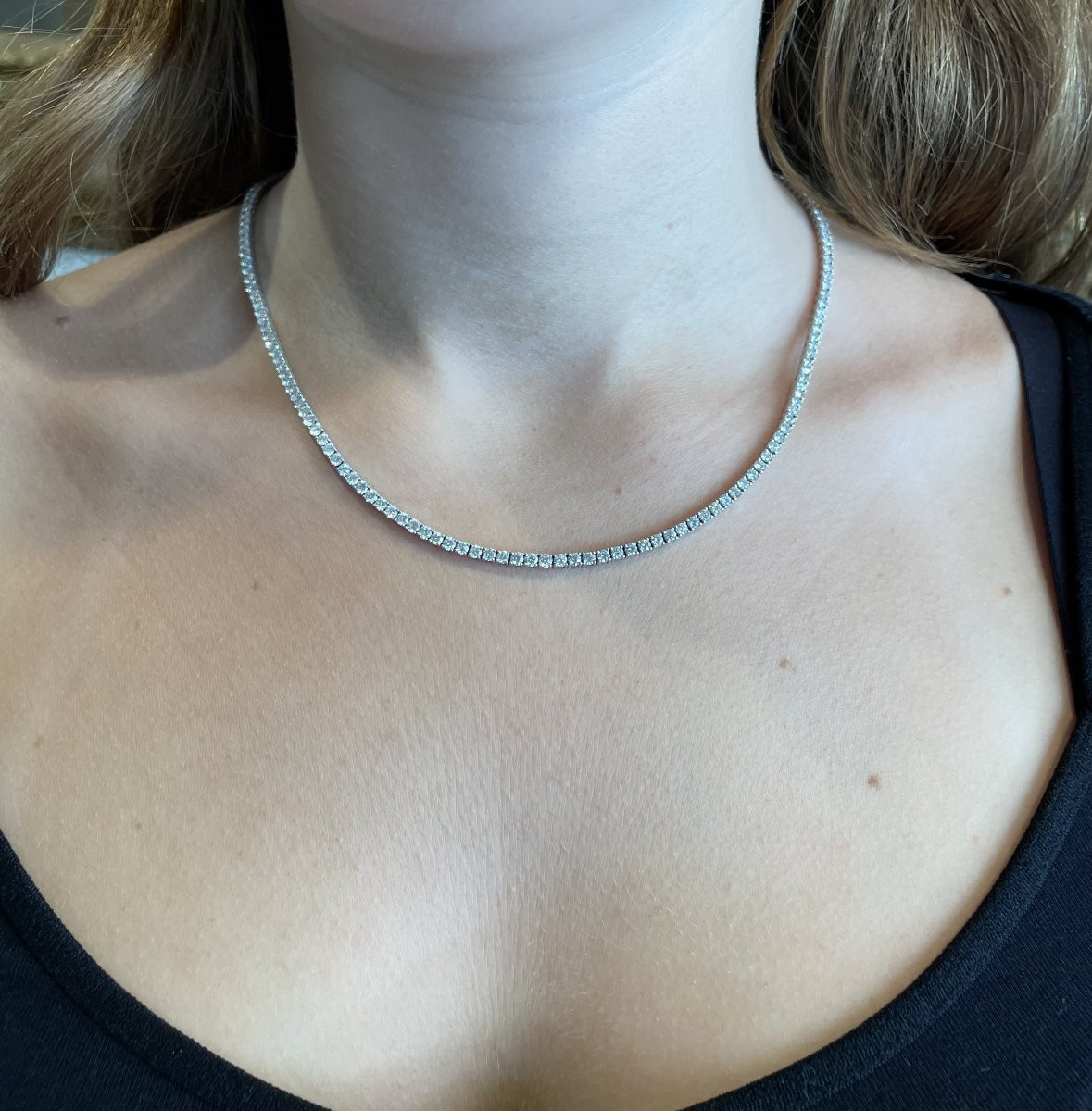 10.15 Carats Diamonds 18 Carats White Gold River Necklace-photo-2