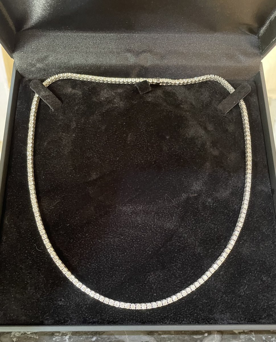 10.15 Carats Diamonds 18 Carats White Gold River Necklace-photo-3