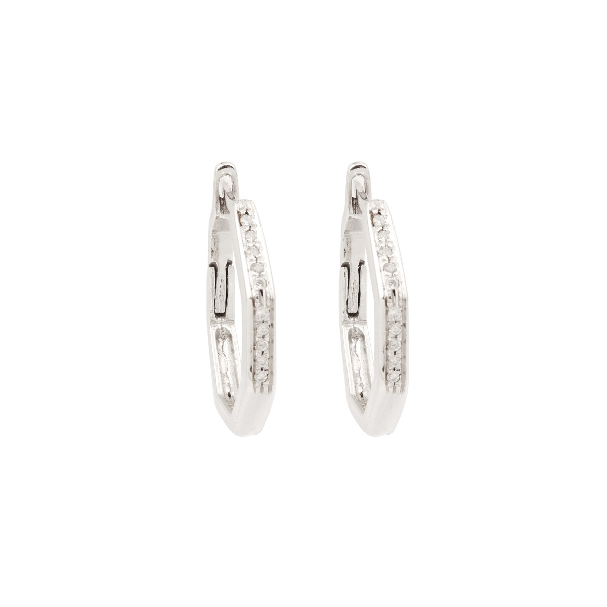Créoles Octogonales Diamants Or Gris 18 Carats