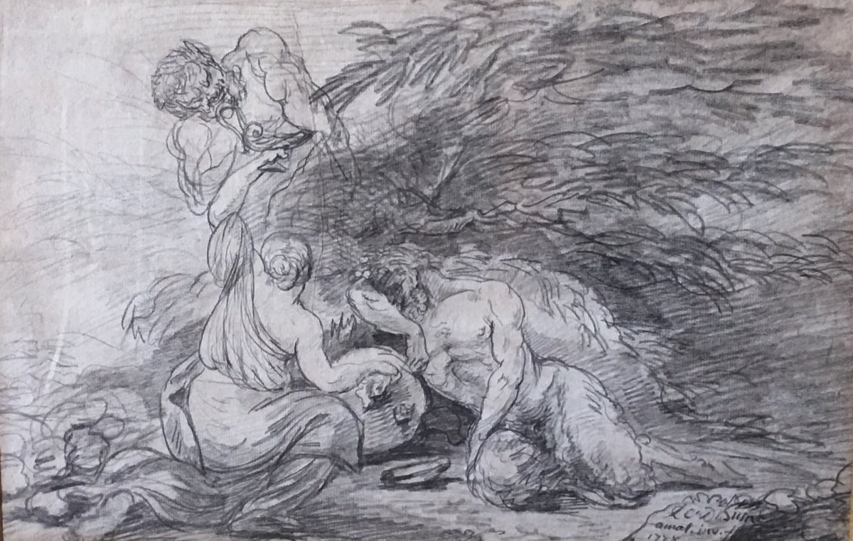 Bacchanale Avec Nymphes Et Satyres, Dessin au Fusain, Ecole Française, 1778-photo-3