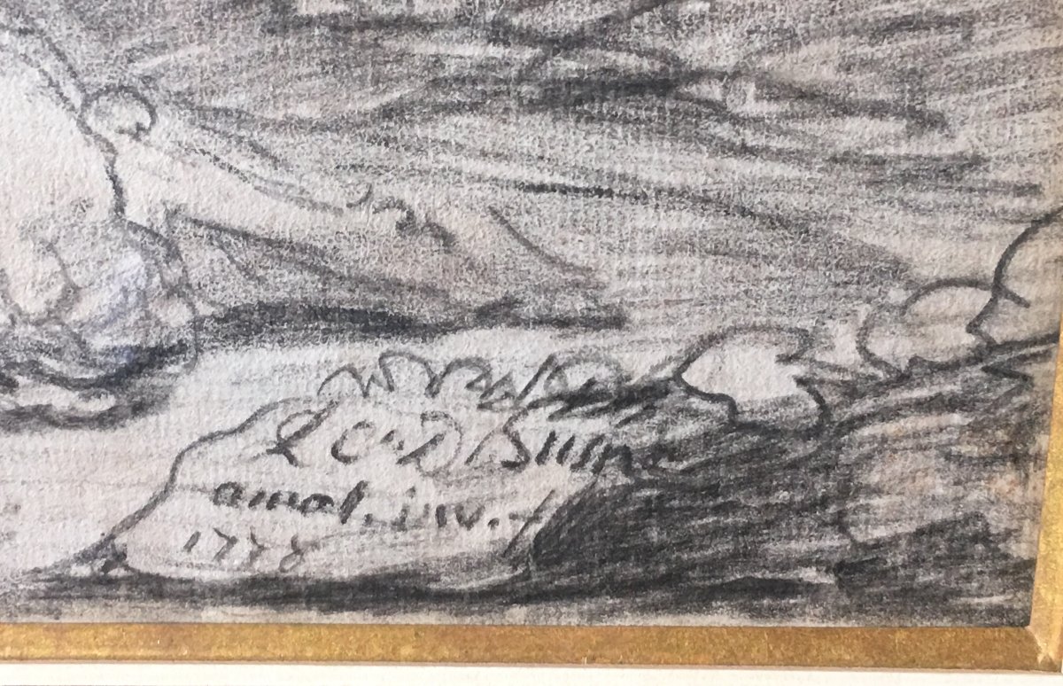 Bacchanale Avec Nymphes Et Satyres, Dessin au Fusain, Ecole Française, 1778-photo-4