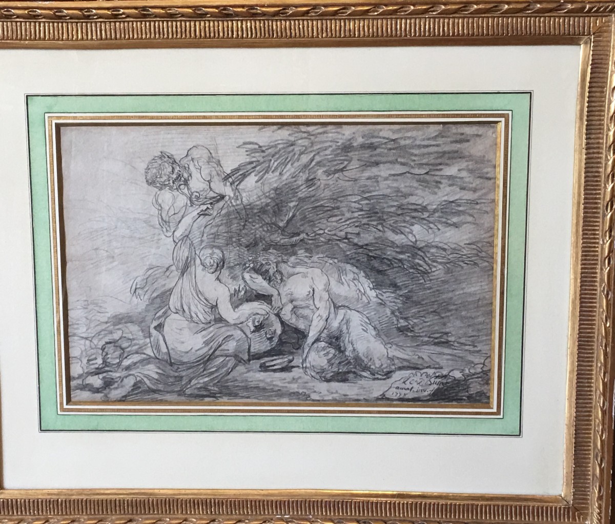 Bacchanale Avec Nymphes Et Satyres, Dessin au Fusain, Ecole Française, 1778