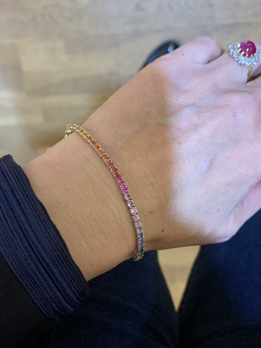 5 Carats Rainbow Sapphire 18 Carats White Gold Tennis Bracelet-photo-2