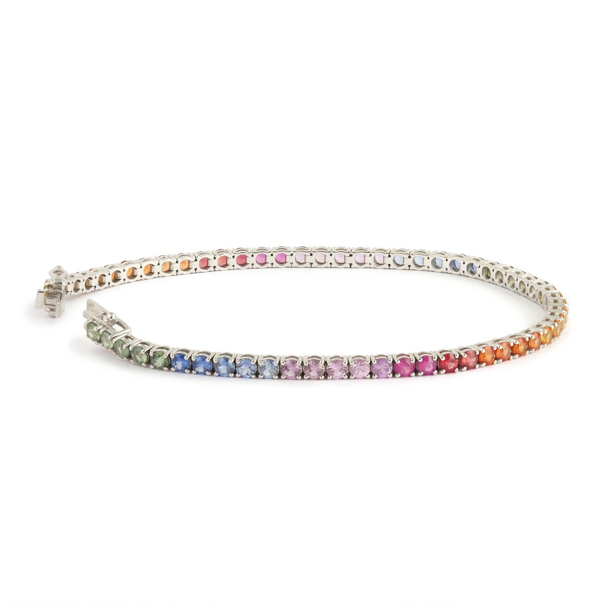 5 Carats Rainbow Sapphire 18 Carats White Gold Tennis Bracelet-photo-3