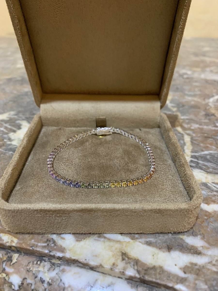 5 Carats Rainbow Sapphire 18 Carats White Gold Tennis Bracelet-photo-4