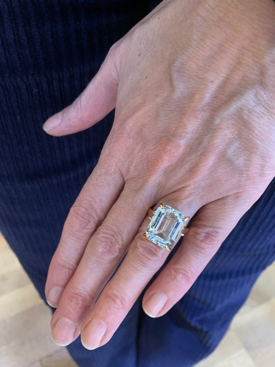 Bague Aigue-Marine Rectangle 10 Carats Or Jaune 18 Carats-photo-2