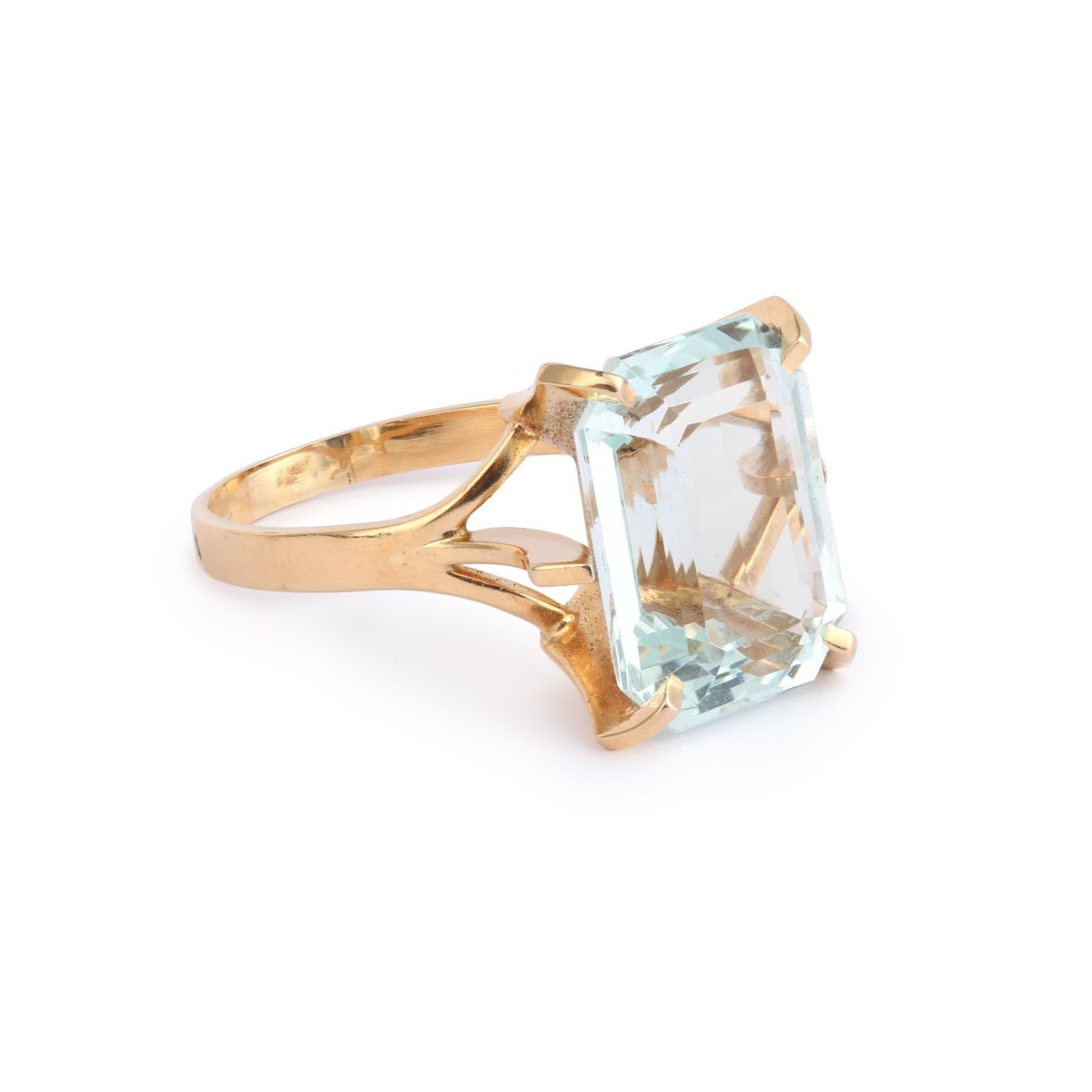 Bague Aigue-Marine Rectangle 10 Carats Or Jaune 18 Carats-photo-3