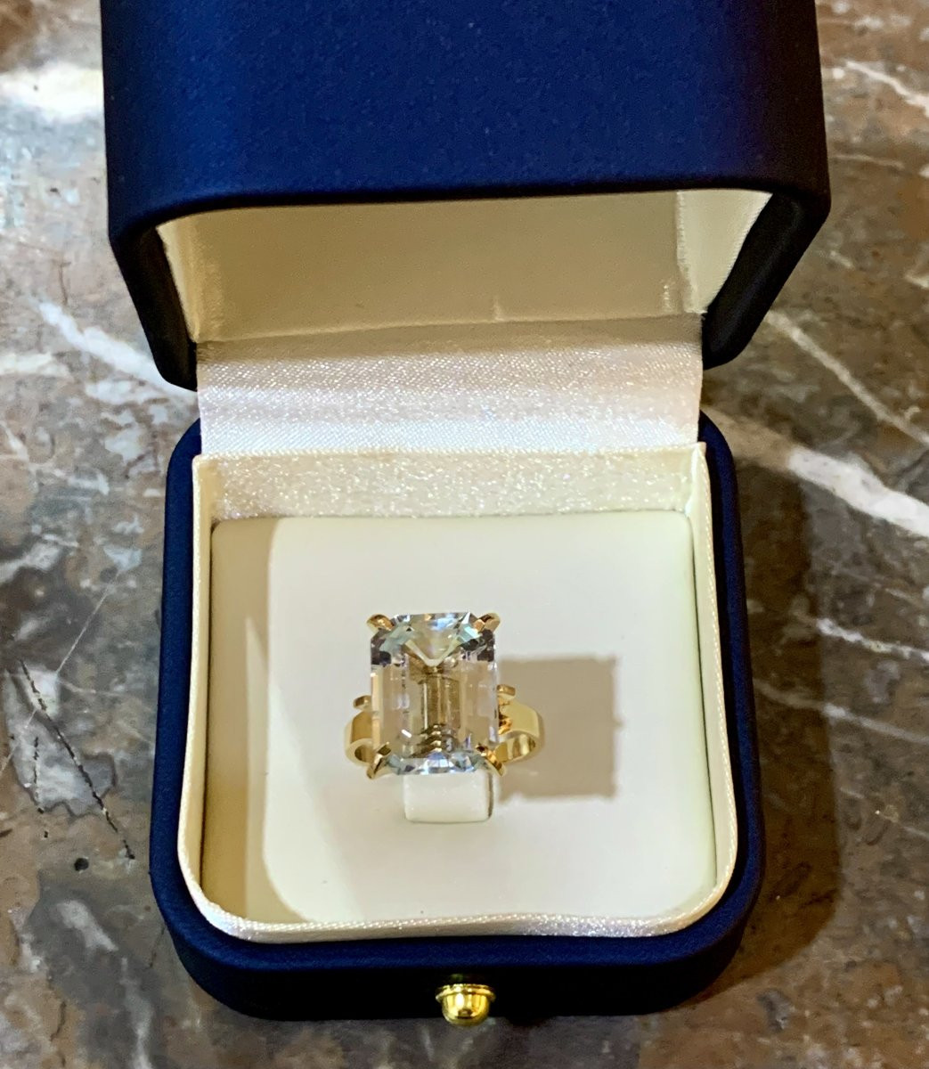 Bague Aigue-Marine Rectangle 10 Carats Or Jaune 18 Carats-photo-4