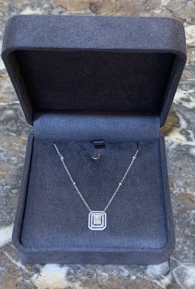 Collier Diamants Effet Taille Emeraude Or Gris 18 Carats-photo-2