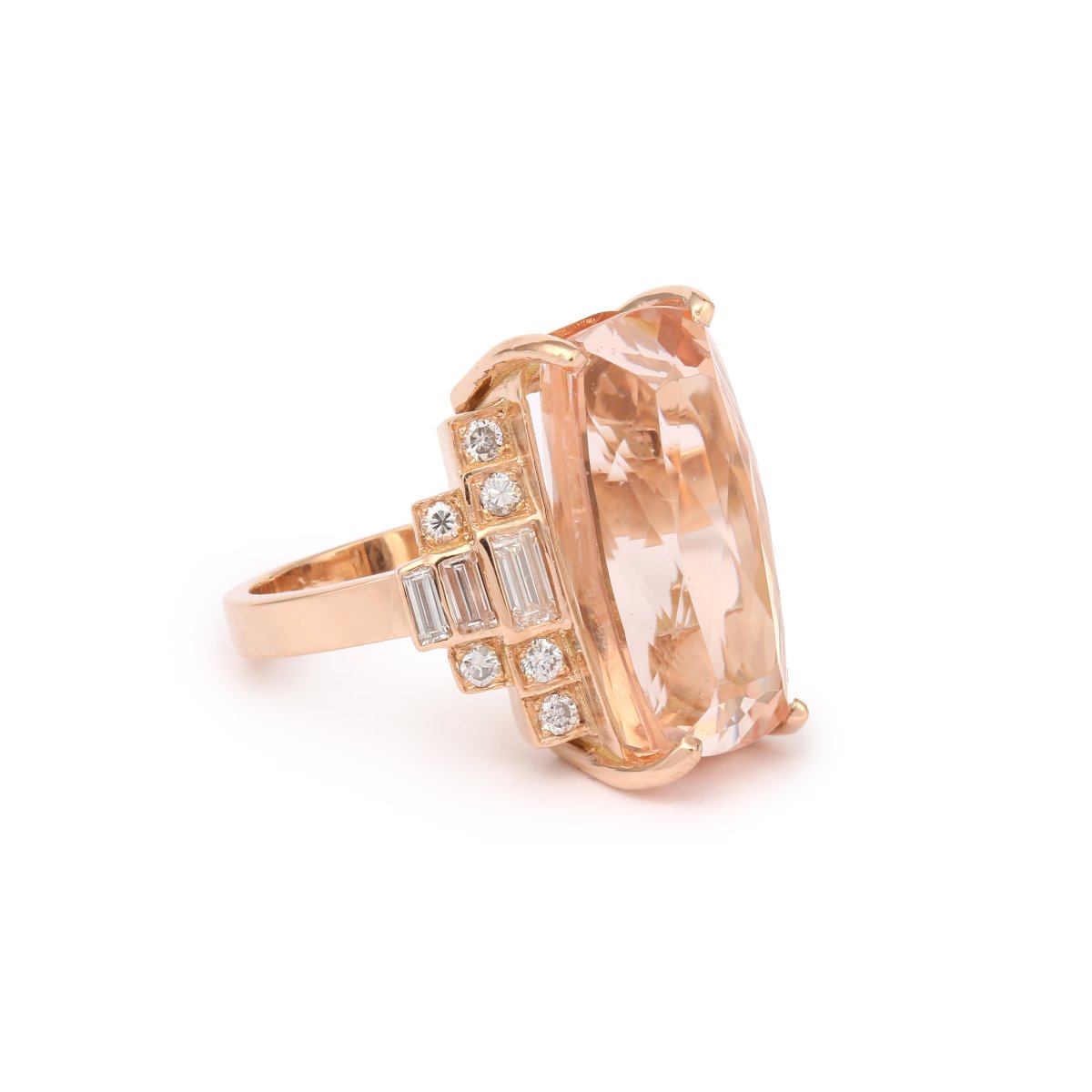 15 Carats Morganite Diamonds Rose Gold Cocktail Ring-photo-2