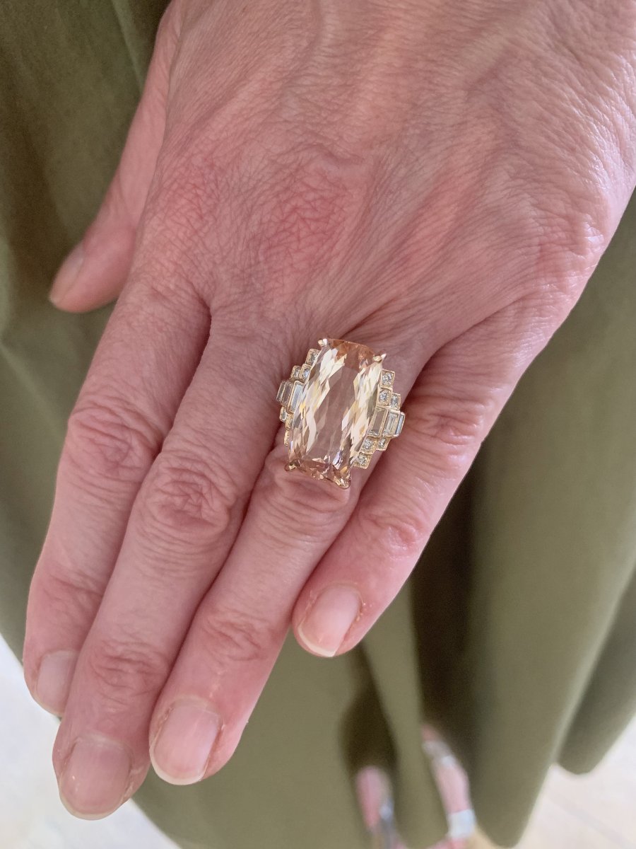 15 Carats Morganite Diamonds Rose Gold Cocktail Ring-photo-3