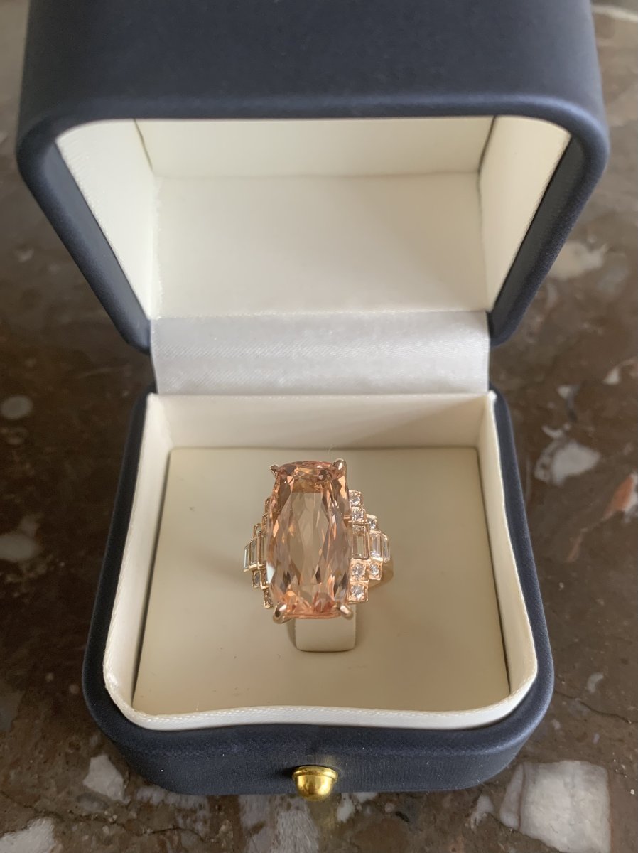 15 Carats Morganite Diamonds Rose Gold Cocktail Ring-photo-1