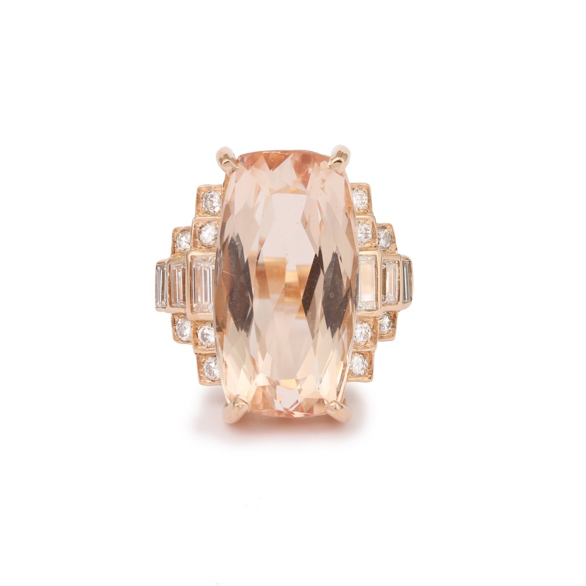 15 Carats Morganite Diamonds Rose Gold Cocktail Ring