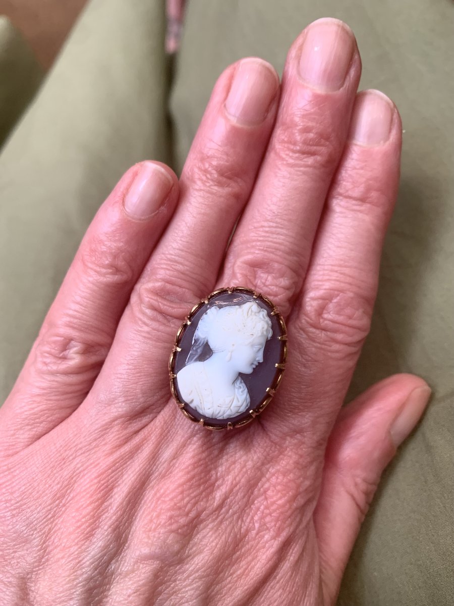 Antique Agate Cameo 18 Carats Yellow Gold Ring-photo-4
