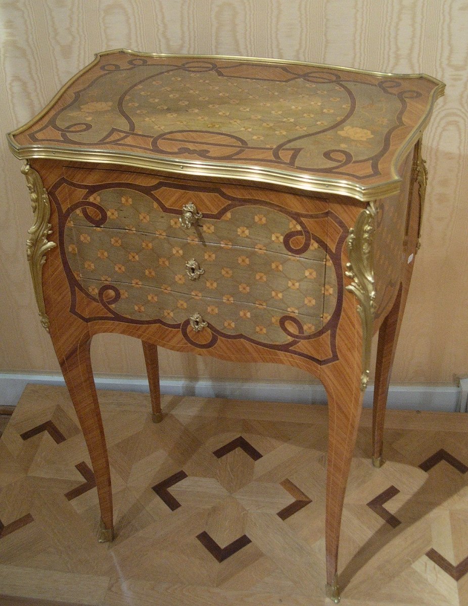 Louis XV Style Coffee Table In Marquetery Signed Paul Sormani-photo-2