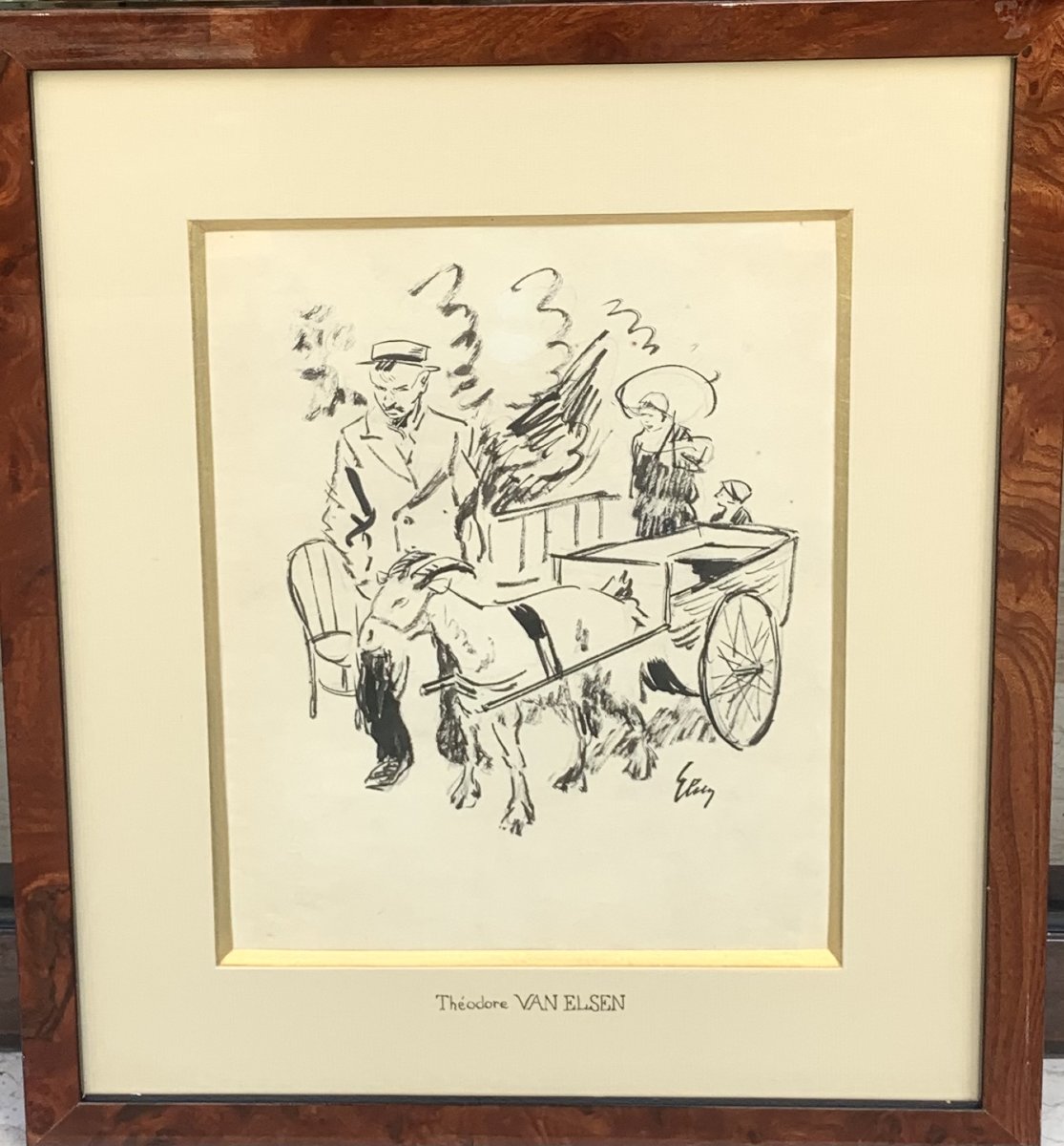 The Luxembourg Cart, Théodore Van Elsen, Drawing 1930s