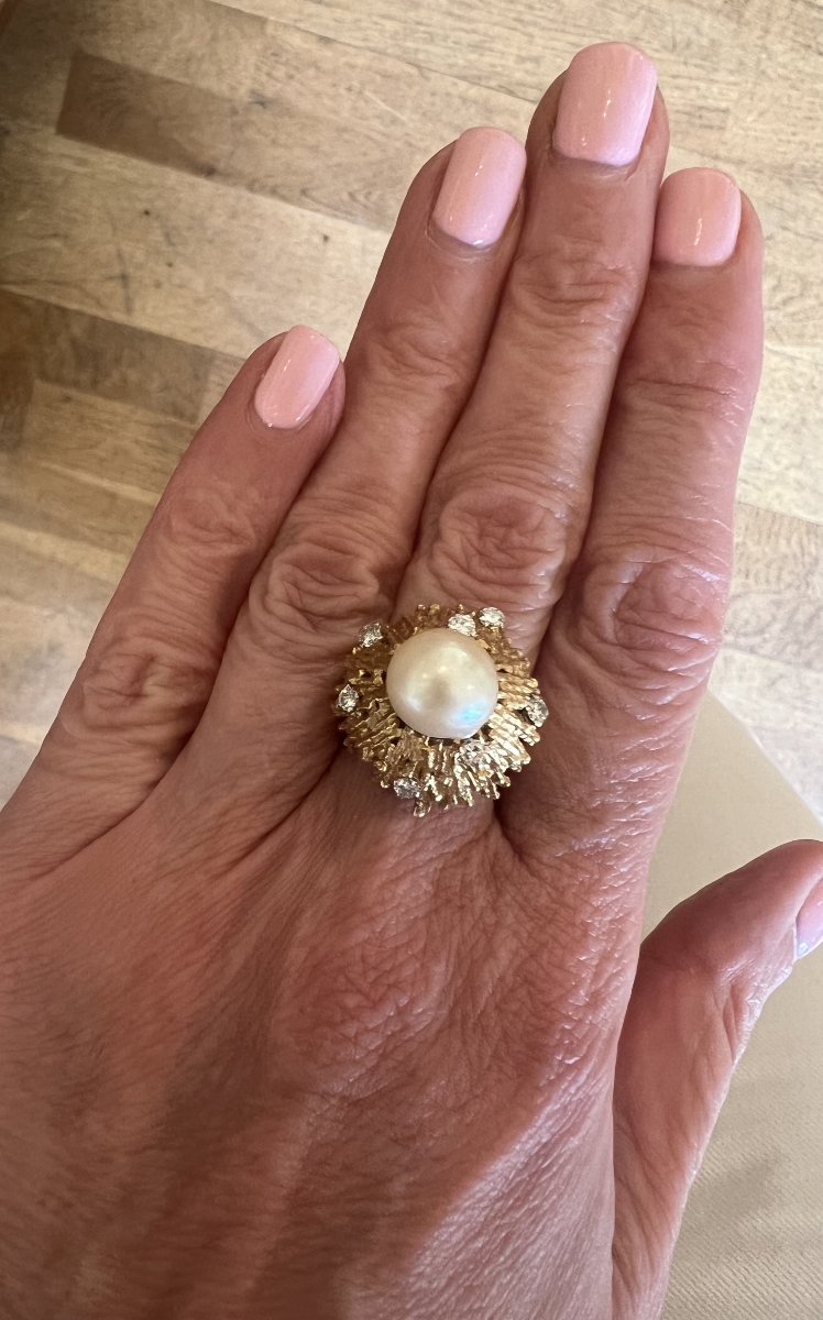 Andrew Grima Pearl Diamonds 18 Carat Yellow Gold Ring-photo-3