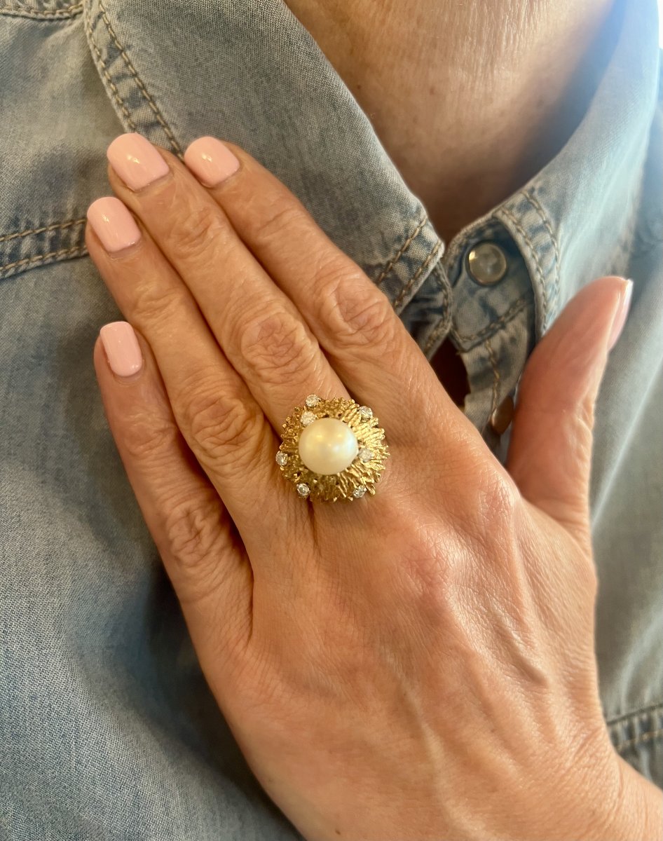 Andrew Grima Pearl Diamonds 18 Carat Yellow Gold Ring-photo-4