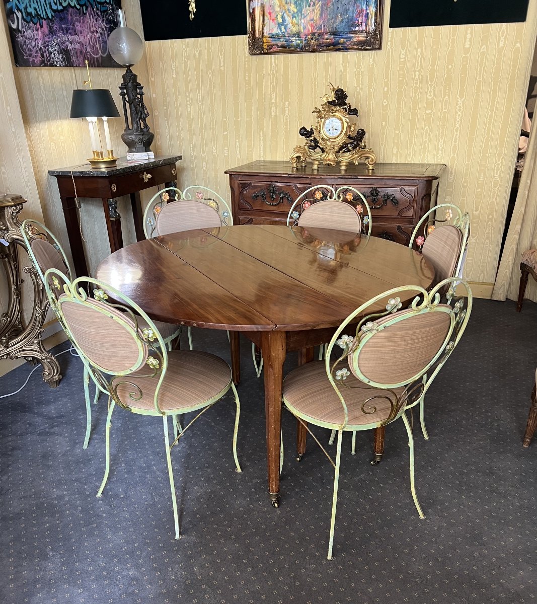 Suite Of 6 Painted Wrought Iron Chairs-photo-3