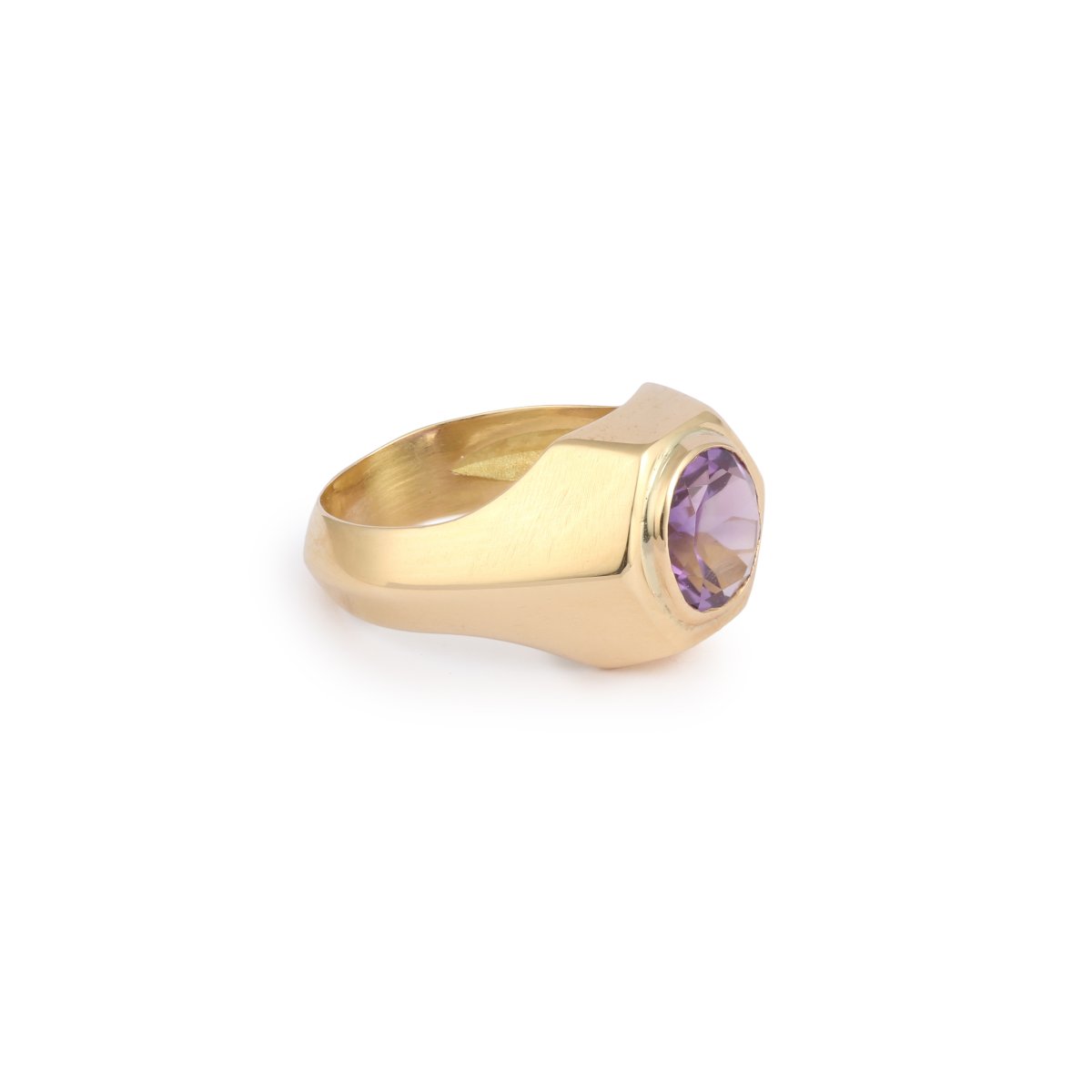 2.70 Carats Amethyst 18 Carats Yellow Gold Signet Ring-photo-2