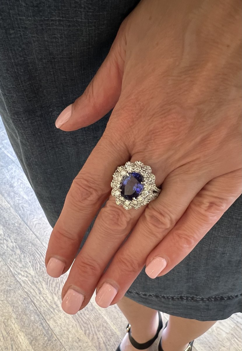 Bague Pompadour Tanzanite 3.50 Carats Diamants Or Gris 18 Carats-photo-4