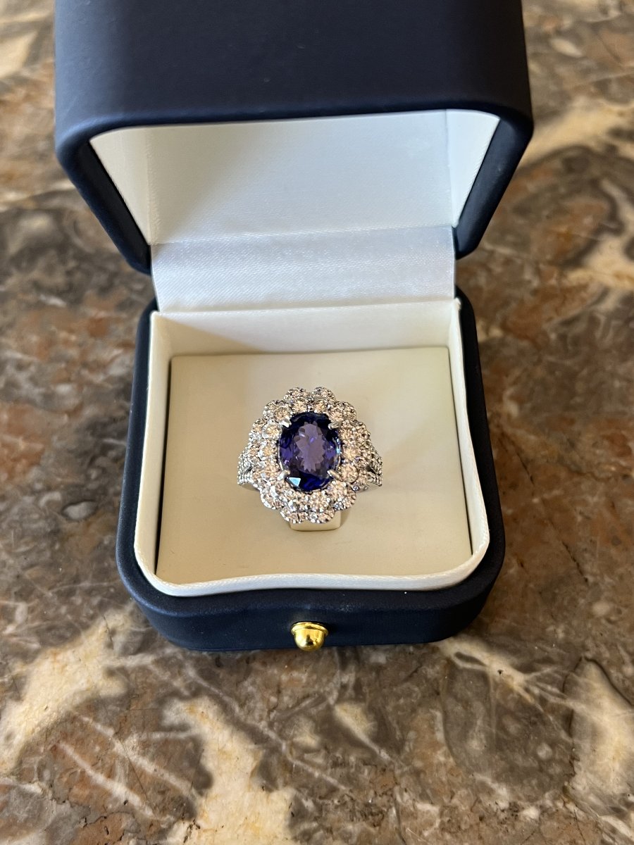 Bague Pompadour Tanzanite 3.50 Carats Diamants Or Gris 18 Carats-photo-1
