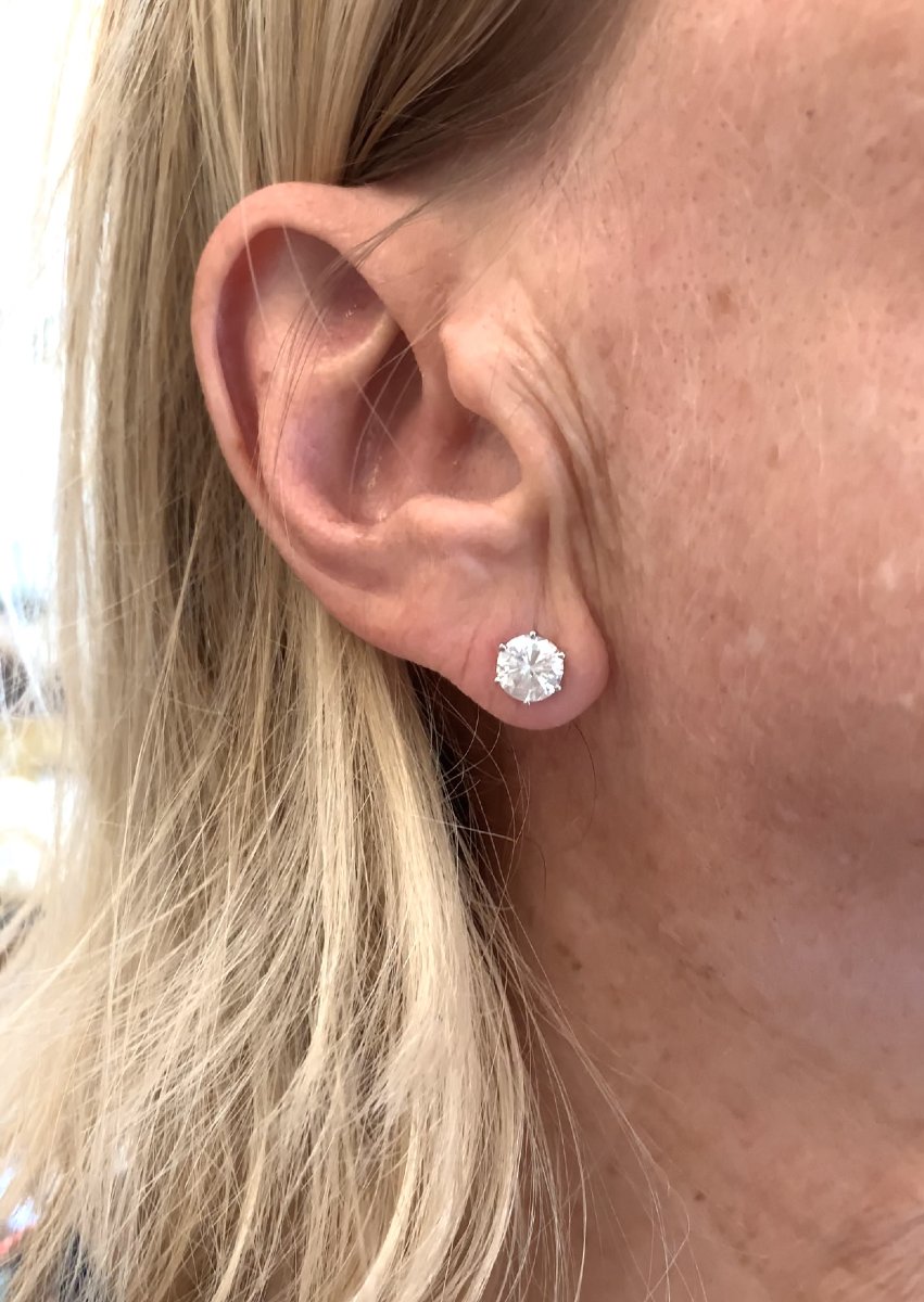 Clous d'Oreilles Pendants Transformables Diamants 2.80 Carats Perles Platine Or Gris 18 Carats-photo-4