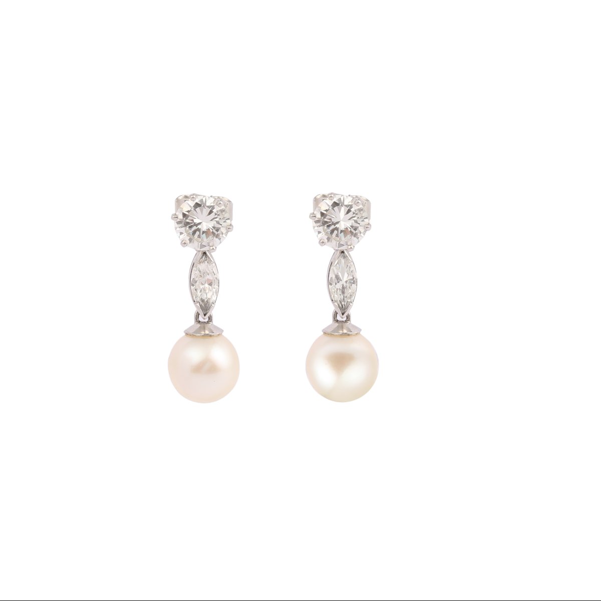 2.80 Carats Diamonds Pearls Platinum 18 Carats White Gold Convertible Drops Studs Earrings