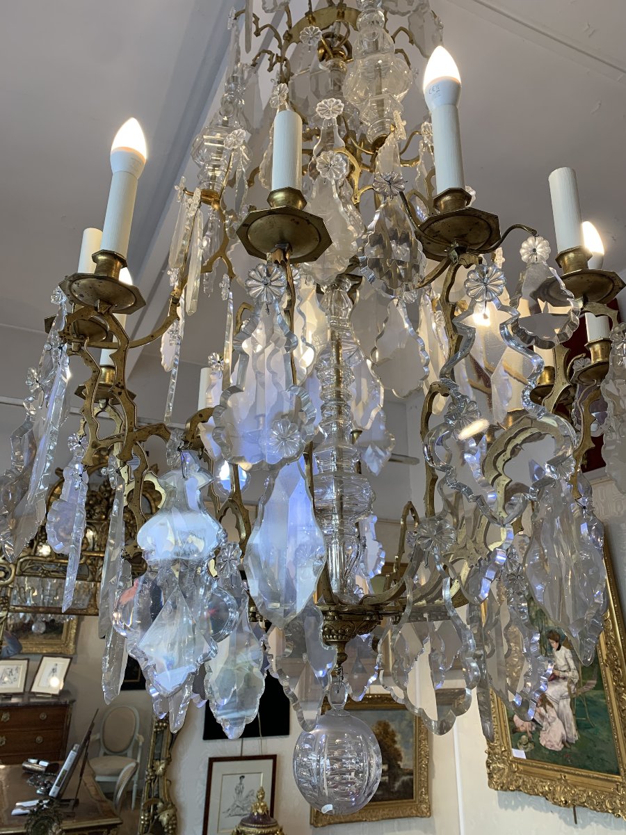 Louis XV Style Cage Chandelier With Crystal Pendants-photo-3