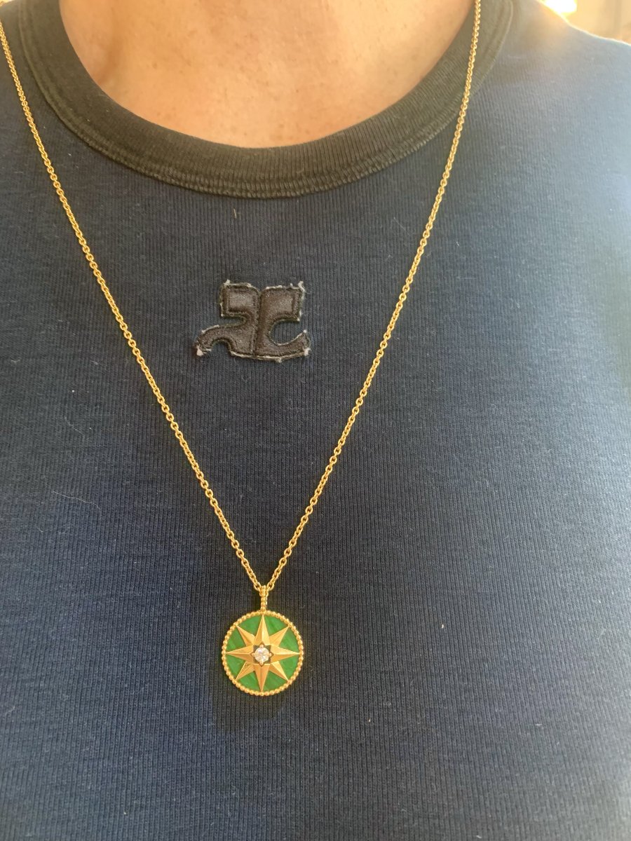 Collier Dior Rose Des Vents Moyen Modèle Malachite Diamant Or Jaune 18 Carats-photo-3