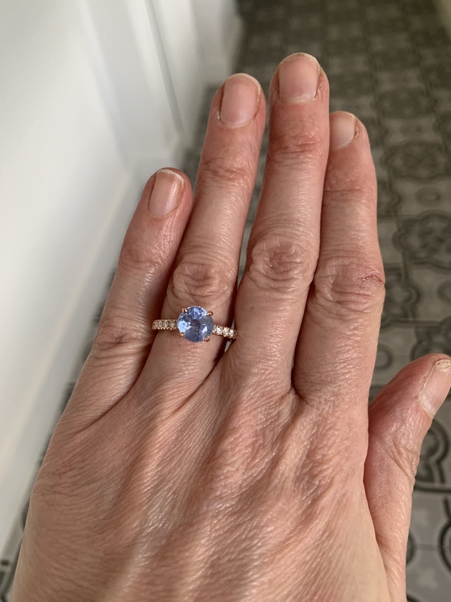 Bague Saphir Ceylan Non Chauffé 2.44 Carats Diamants Or Rose 18 Carats (Certificat)-photo-3
