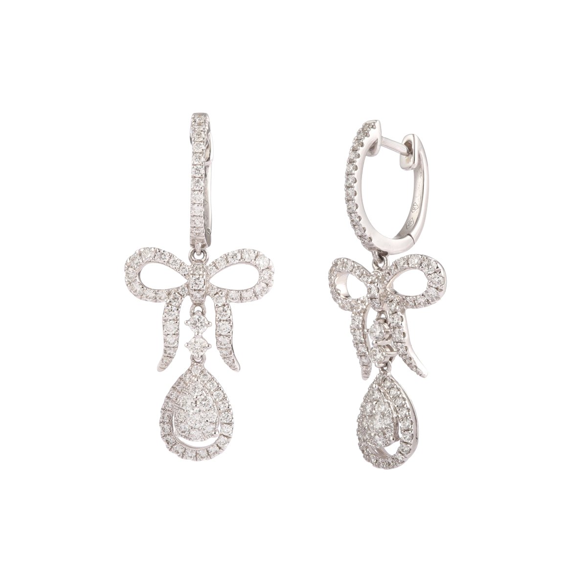 Ribbon Bow Diamonds 18 Carats White Gold Dormeuses Earrings-photo-2