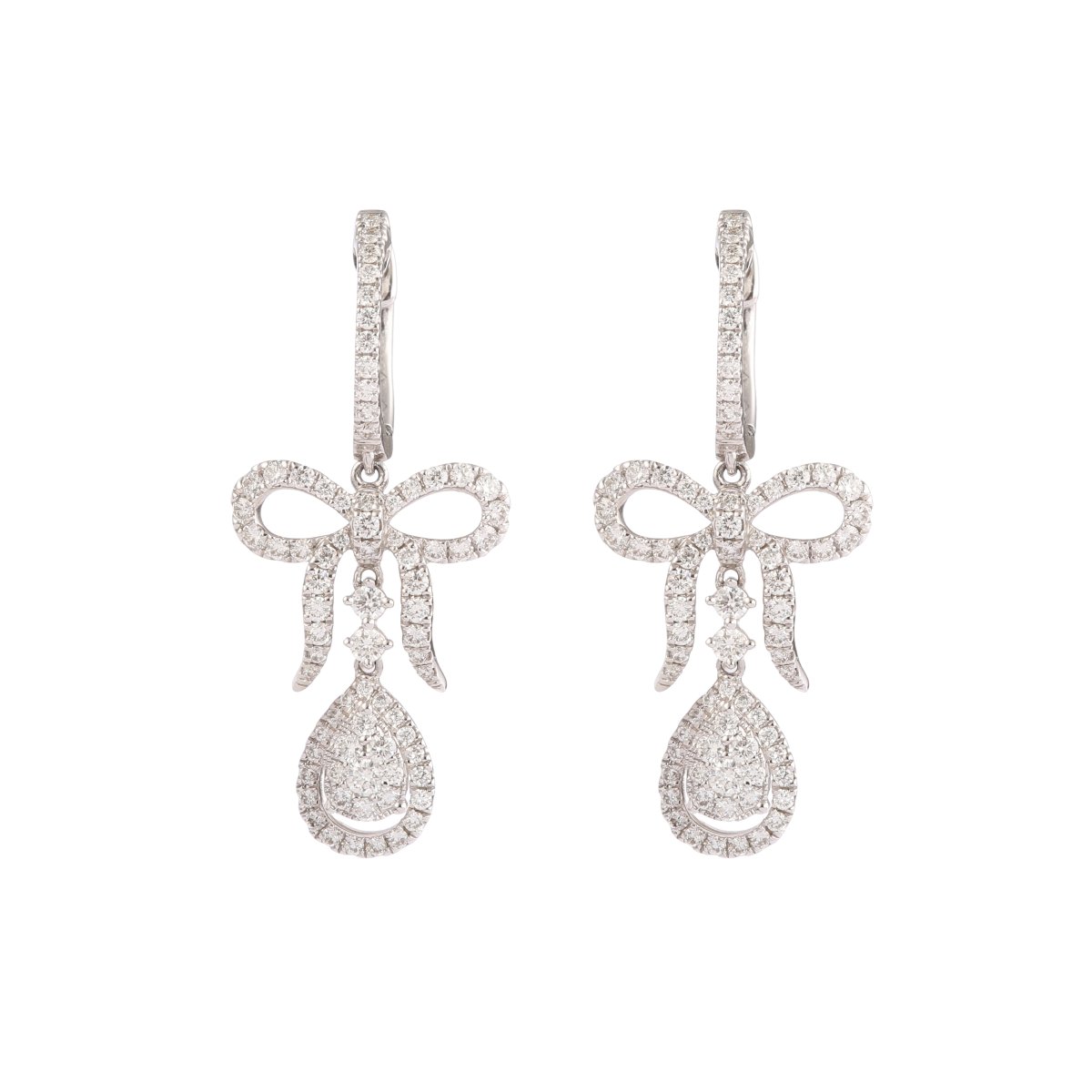 Ribbon Bow Diamonds 18 Carats White Gold Dormeuses Earrings