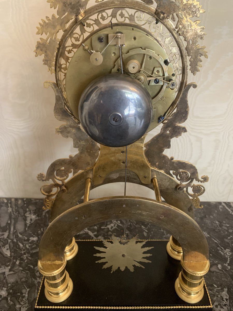 Skeleton Pendulum With Lovebirds In Gilt Bronze Directoire Period-photo-4