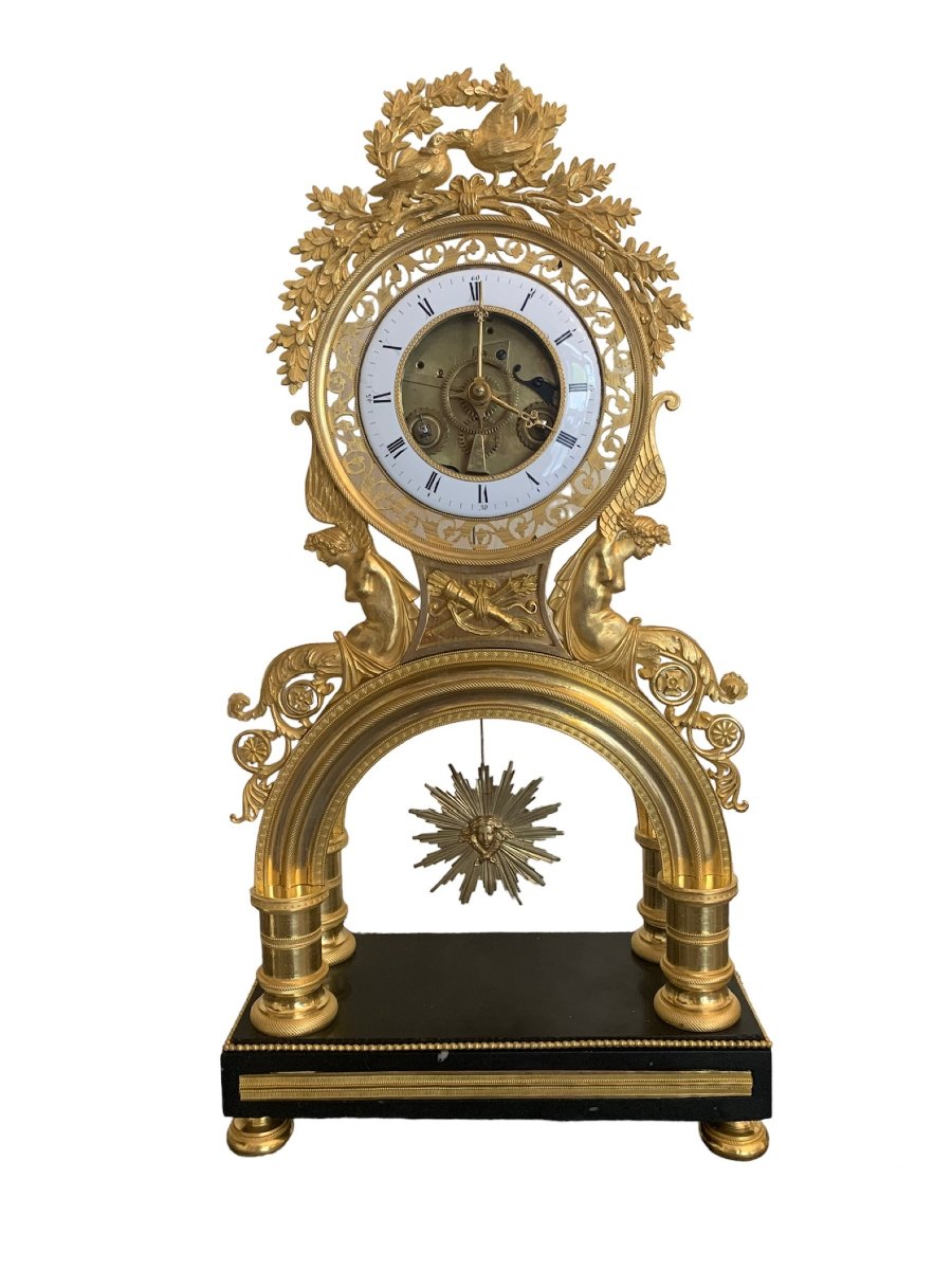 Skeleton Pendulum With Lovebirds In Gilt Bronze Directoire Period