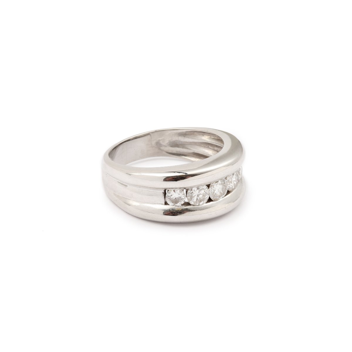 5 Diamonds 18 Carats White Gold Band Ring-photo-2