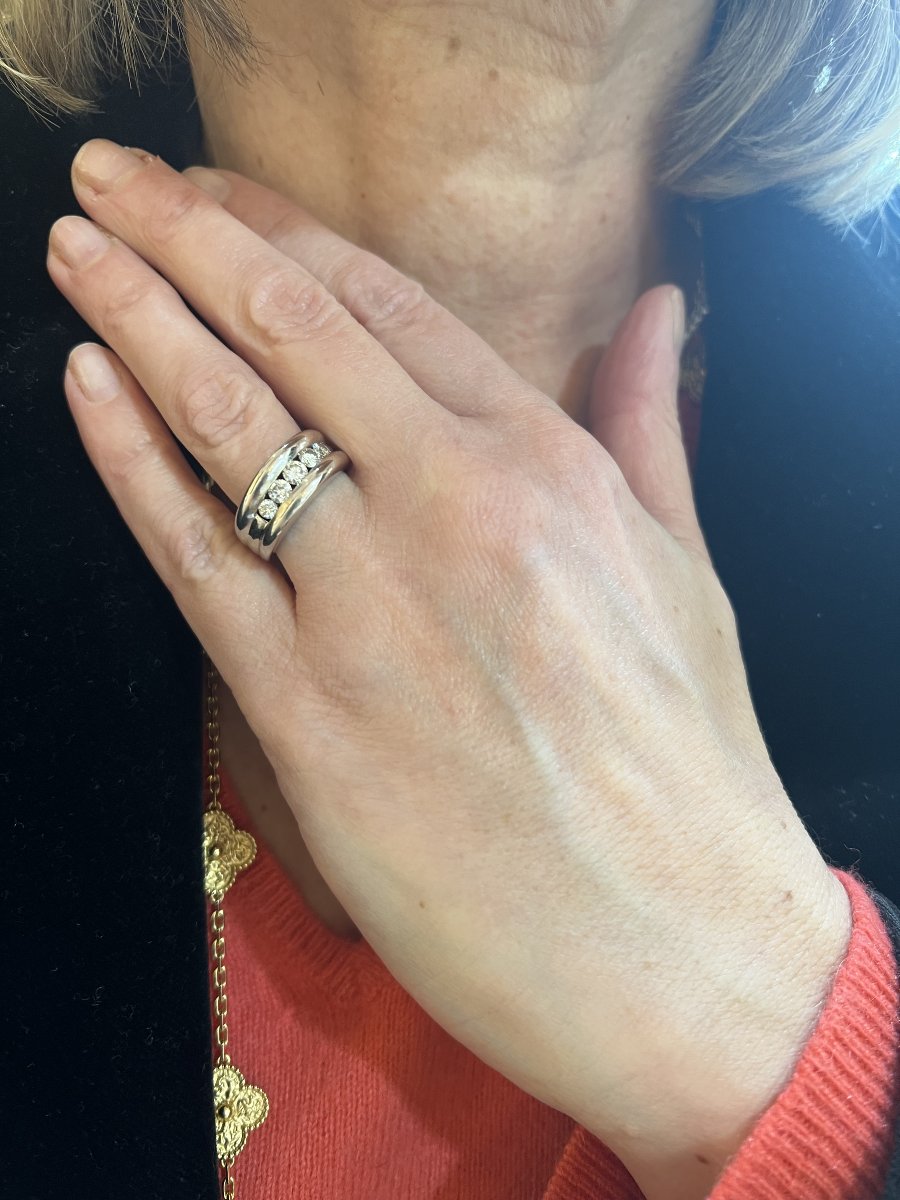 5 Diamonds 18 Carats White Gold Band Ring-photo-3