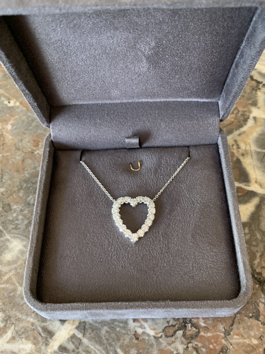 Collier Cœur Diamants 1.60 Carats Or Gris 18 Carats-photo-4