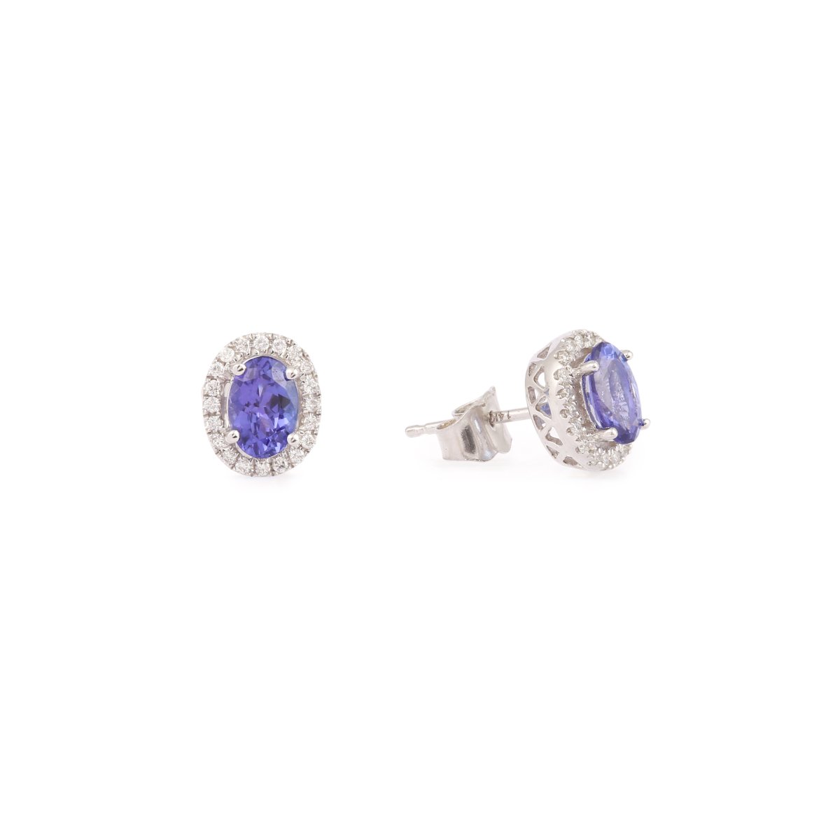 Clous d'Oreilles Tanzanites Diamants Or Gris 14 Carats-photo-2