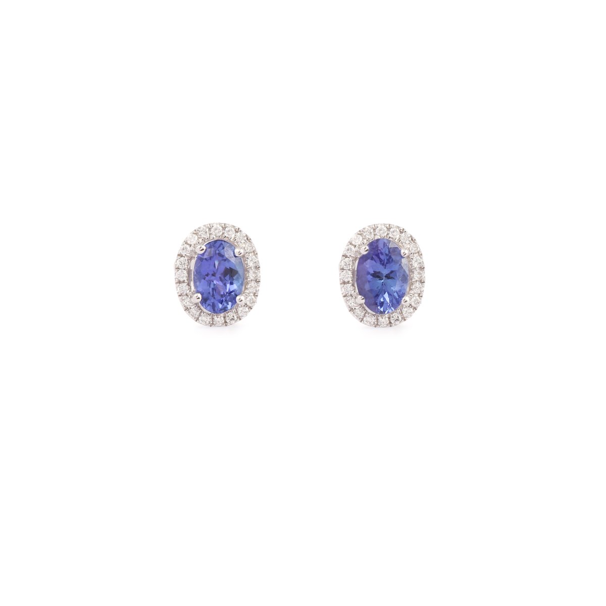 Clous d'Oreilles Tanzanites Diamants Or Gris 14 Carats